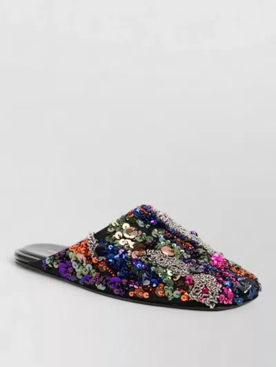 Dries Van Noten Flat Sole Mules Sequin Embroidered Detail In Multi