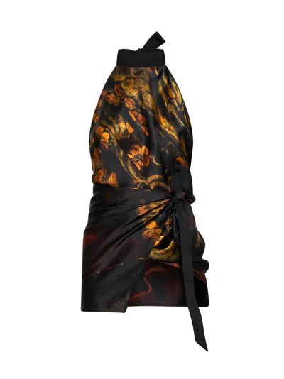Dries Van Noten Flemish Painting-print Silk Carfys Asymmetric Wrap Top In Black