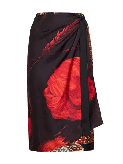 Dries Van Noten Flemish Painting-print Silk Scarfy Scarf-style Midi Skirt In Black