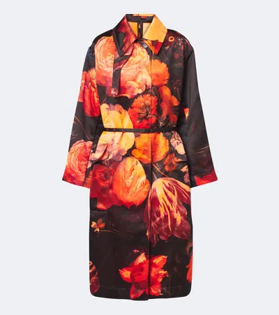 Dries Van Noten Floral Belted Coat In Orange