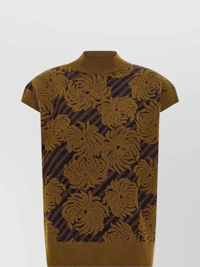 Dries Van Noten Floral Cap Sleeve Textured Vest Top In Brown