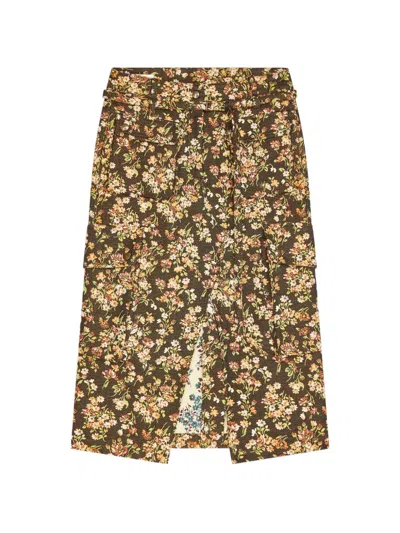 Dries Van Noten Floral Cargo Skirt In Brown