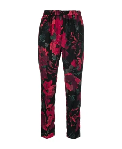 Dries Van Noten Floral Casual Pants In Black