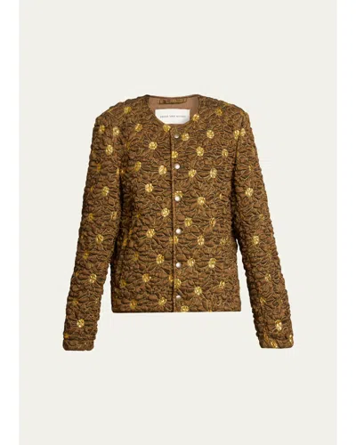 Dries Van Noten Brown Cloqué Jacket In Multi