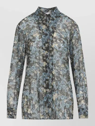 Dries Van Noten Floral Collared Sheer Shirt Long Sleeves In Black