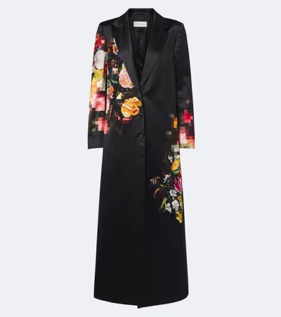 Dries Van Noten Floral Cotton And Silk Satin Coat In Black