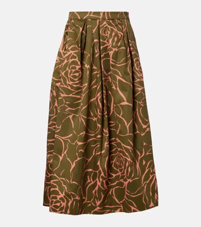 Dries Van Noten Floral Cotton Midi Skirt In Green