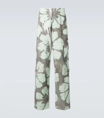 Dries Van Noten Floral Cotton Wide-leg Pants In Grey