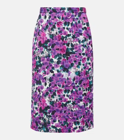 Dries Van Noten Floral Croc-effect Midi Skirt In Violet