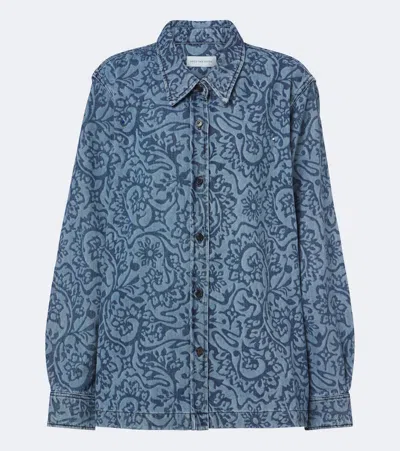 Dries Van Noten Cheers Printed Denim Shirt In Blue