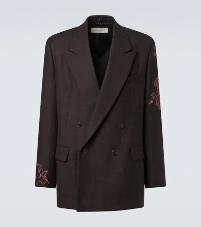 Dries Van Noten Floral Double-breasted Wool Blazer In Brown