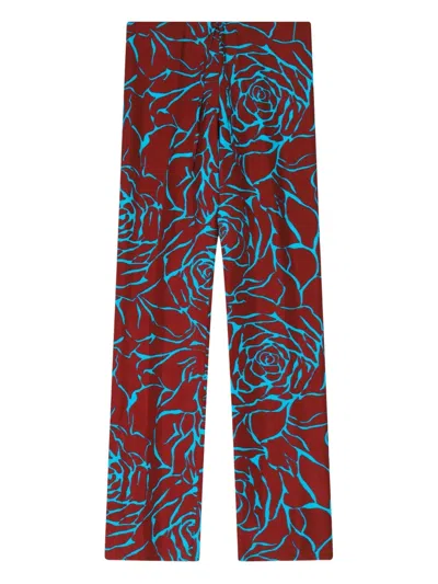 Dries Van Noten Floral-print Crepe Straight-leg Pants In Burgundy