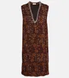 Dries Van Noten Floral Embellished Georgette Midi Dress In Brown