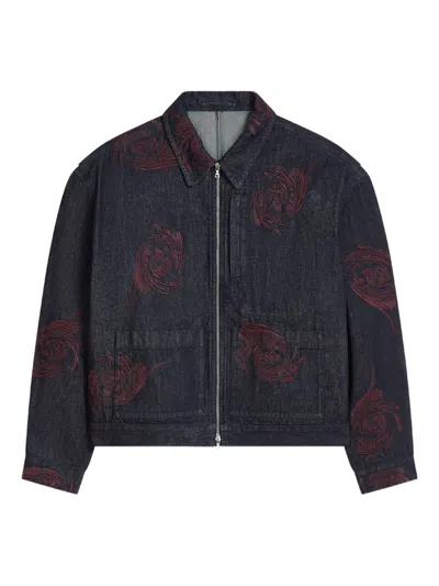 Dries Van Noten Floral-embroidered Denim Jacket In Blue