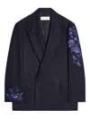 Dries Van Noten Floral-embroidered Double-breasted Blazer In Blue