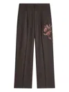 Dries Van Noten Floral-embroidered Trousers In Brown