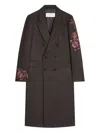 Dries Van Noten Floral-embroidered Wool Coat In Brown