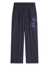 Dries Van Noten Floral-embroidered Wool Trousers In Blue