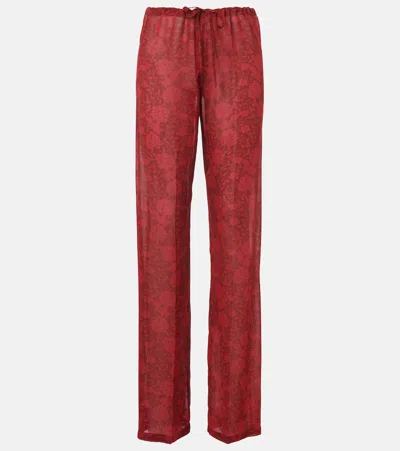 Dries Van Noten Floral Georgette Straight Pants In Multicoloured