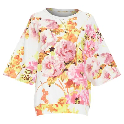 Pre-owned Dries Van Noten Floral Graphic Wide Sleeve Sweatshirt In Beige
