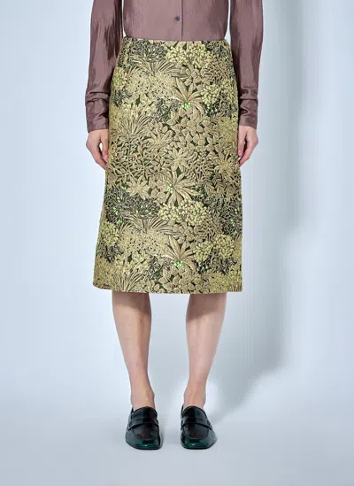 Dries Van Noten Floral Jacquard A-line Midi Skirt In Gold