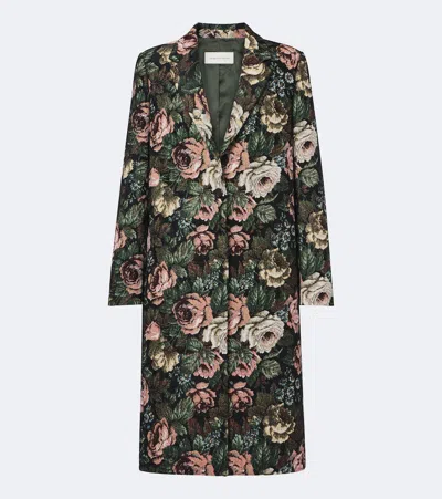 Dries Van Noten Floral Jacquard Coat In Black