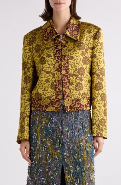 Dries Van Noten Vurano Floral Jacquard Zip Jacket In Ocra