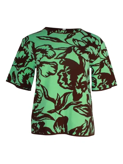 Pre-owned Dries Van Noten Floral Jacquard-knit Top In Green