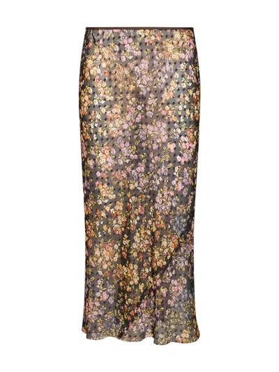 Dries Van Noten Floral Jacquard Patchwork Midi Skirt In Multi