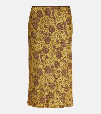 Dries Van Noten Floral Jacquard Pencil Skirt In Ocra