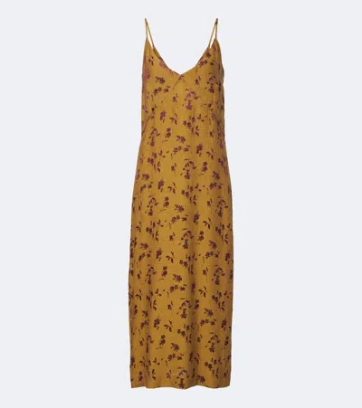 Dries Van Noten Floral Jacquard Satin Slip Dress In Brown