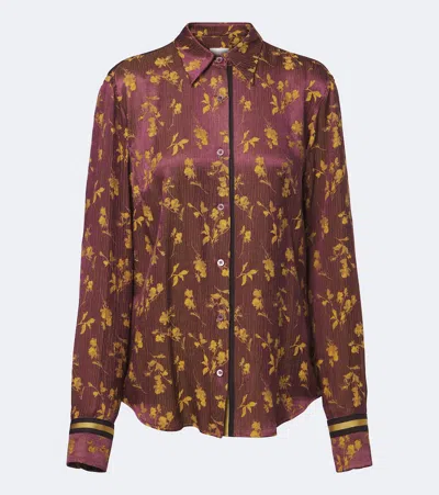 Dries Van Noten Purple Floral Jacquard Shirt In Viscose Blend In Brown
