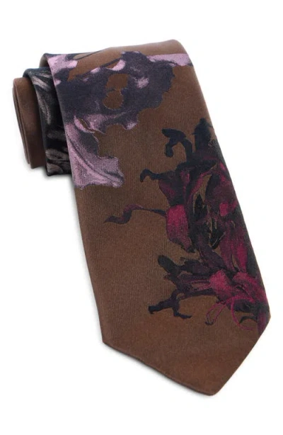 Dries Van Noten Floral Jacquard Silk Tie In Brown