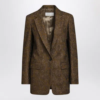Dries Van Noten Khaki Single-breasted Jacket With Floral Jacquard Pattern In Green
