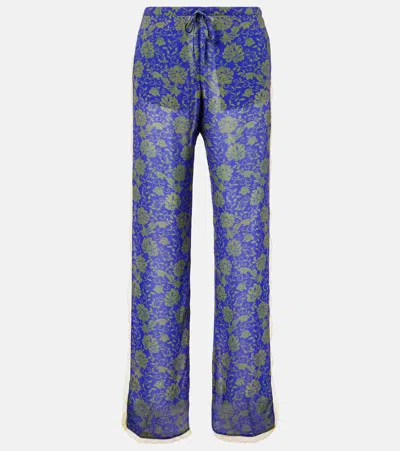 Dries Van Noten Floral Jacquard Straight Pants In Blue