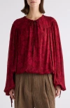 Dries Van Noten Floral Jacquard Tie Closure Shirt In Cherry