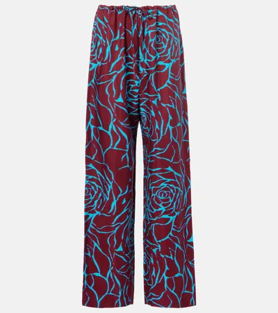 Dries Van Noten Floral Jersey Straight Pants In Red