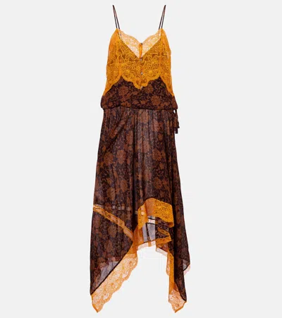 Dries Van Noten Floral Lace-trimmed Jacquard Slip Dress In Multicoloured