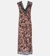 Dries Van Noten Dista Orchid Petal Print Lace Trim Midi Dress In Brown