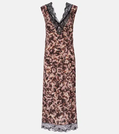 Dries Van Noten Floral Lace-trimmed Midi Dress In Brown