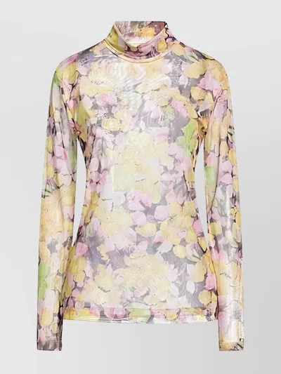 Dries Van Noten Floral Long Sleeve High Neck Top In Multi