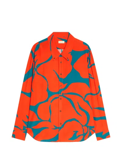 Dries Van Noten Floral Loose Shirt In Orange