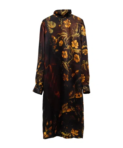 Dries Van Noten Floral-print Silk Knee-length Dress In Multi