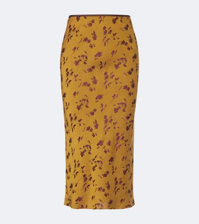 Dries Van Noten Floral Midi Skirt In Yellow