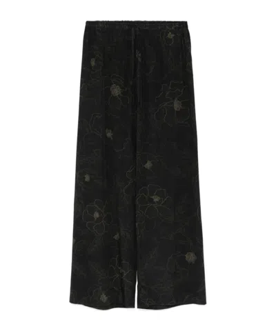 Dries Van Noten Floral Pattern Casual Pants In Black