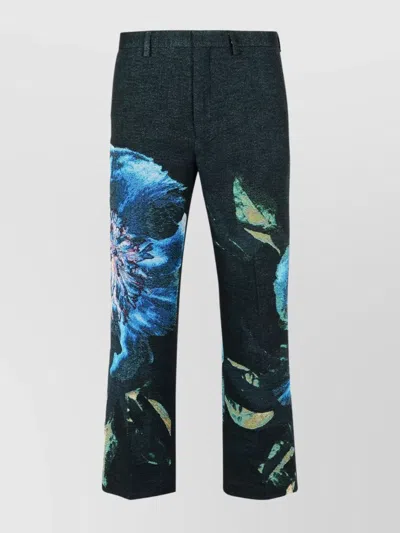 Dries Van Noten Floral Pattern Cotton Blend Trousers In Green