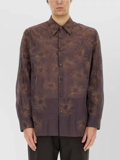 Dries Van Noten Floral Pattern Long Sleeve Cuffed Shirt In Purple