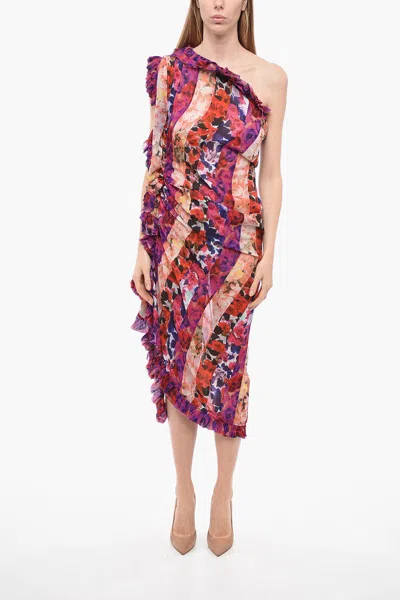 Dries Van Noten Floral Patterned Dinas Patch One-shoulder Dress In Red