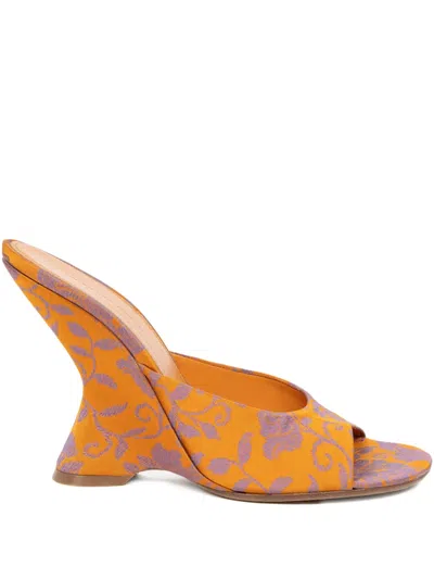 Dries Van Noten Floral-patterned Wedge Mules In Orange