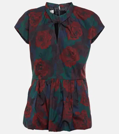Dries Van Noten Bedrucktes Top Aus Baumwollpopeline In Navy